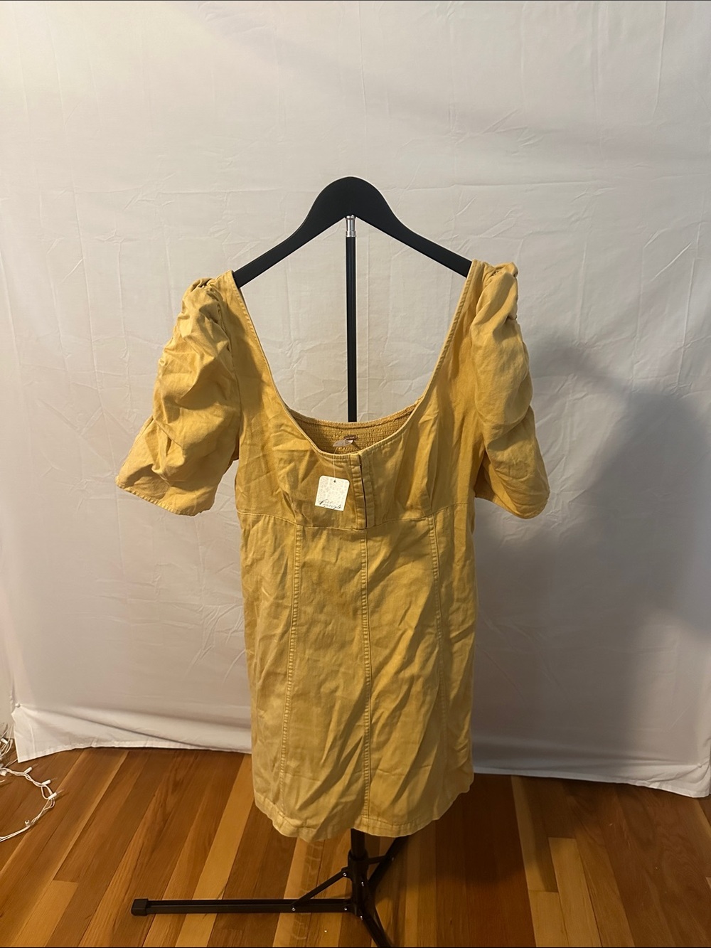 Free People Mustard Yellow Puff Sleeve Mini Dress